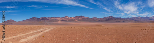 Panoramic view of a track on the altiplano in Bolivia
