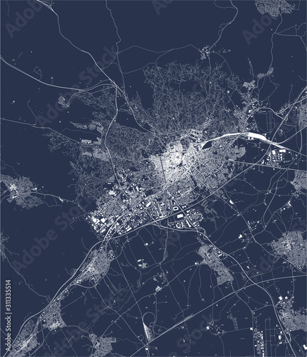map of the city of Nimes, Gard, Occitanie, France
