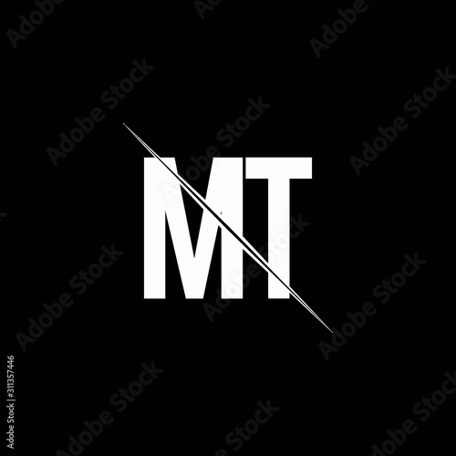 MT logo monogram with slash style design template
