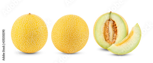 yellow cantaloupe melon isolated on white background