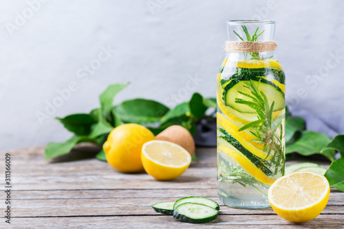 Fresh cool lemon cucumber rosemary infused water detox drink