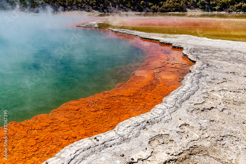 New Zealand, North Island. Rotorua, Wai-O-Tapu ("Sacred Water" in Maori) Thermal Wonderland. Fragment of the Champagne Pool - the most colourful geothermal area