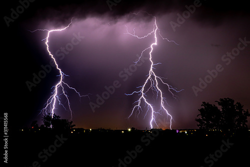 two large strikes of lightning