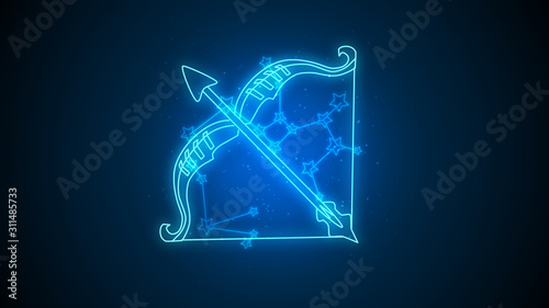 Sagittarius zodiac constellation icons signs with galaxy stars background, Astrology symbol