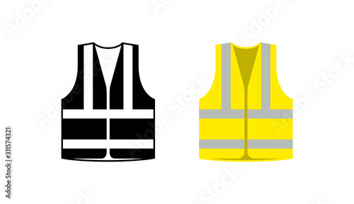 Safety jacket security icon. Vector life vest yellow visibility fluorescent work jacket