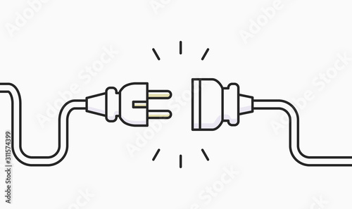 Electric Plug connect concept socket. Get connected or disconnect vector power plug cable illustration