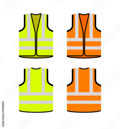 Safety jacket security icon. Vector life vest yellow visibility fluorescent work jacket