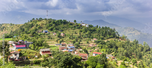 Panorama of a small mountain village near Pokhara, Nepal