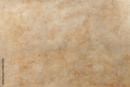 Aged old worn out light brown beige orange blank parchment background texture.Ancient antique rustic grungy retro manuscript scroll template watercolor fresco paper.Marble tile fresco stone structure.