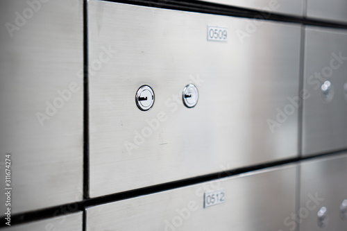 Metal safe box panel wall. Concept for security and banking protection.