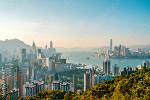 Hong Kong City skyline , and Kowloon and HongKong Island -