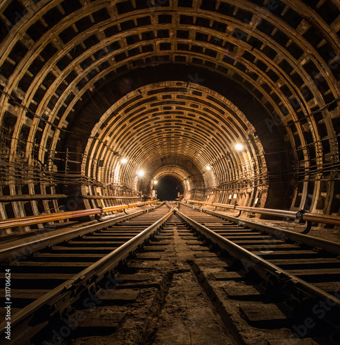 Technical subway tunnel underground photo