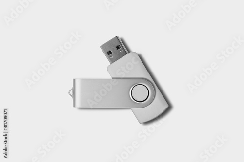 USB Flash Drive Mock up isolated on light gray background. 3d rendering