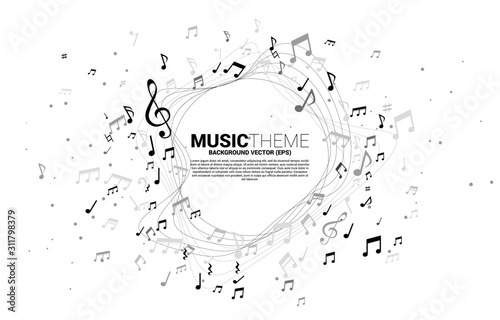 Vector template banner and poster music melody note dancing flow . Concept background for song and concert theme.