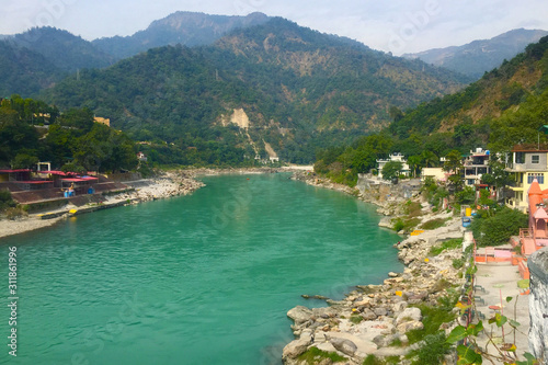 Beautiful view of the clear Ganga river in Rishikesh, India