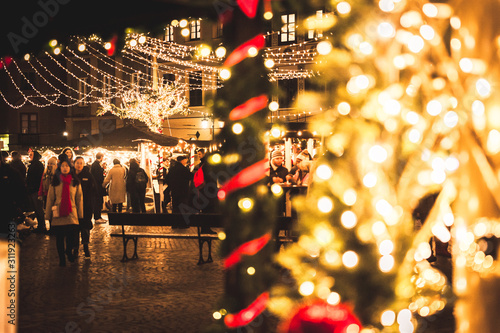 Warsaw old town marketplace square at night