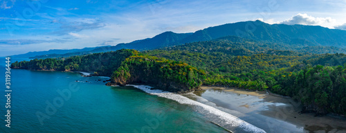 Aerial drone view of a tropical paradise beach. Playa Ventanas in Costa Rica