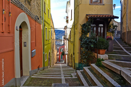 Campobasso, Italy, 24/12/2019. A narrow street between the old buildings of a medieval town