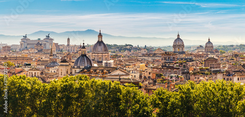 Panorama of the ancient city of Rome, Italy from the Castel Sant'Angelo