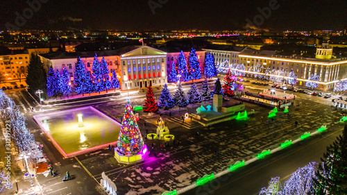 Festive new year decoration of the Central square in the city