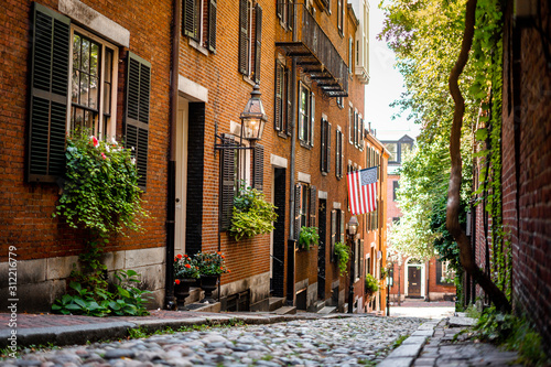 Acorn street around Beacon hill , one of the beautiful street in Boston , Massachusetts