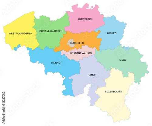 Carte de Belgique avec les différentes provinces - textes vectorisés et non vectorisés sur calques séparés