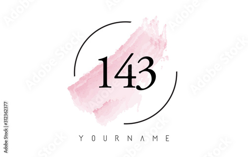 Number 143 Watercolor Stroke Logo Design with Circular Brush Pattern.