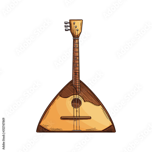 Russian balalaika isolated folk musical instrument. Vector retro folk music guitar, stringed tool