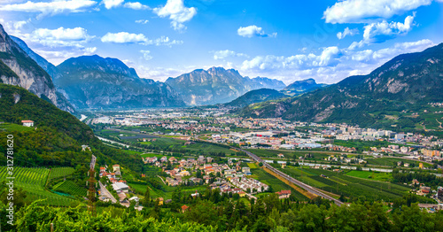 Adige valley near Trento, Trentino summer landscape. Italy