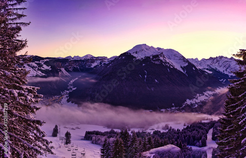 Beautiful Mountain View in Morzine, French Alpine Resort, France during Winter