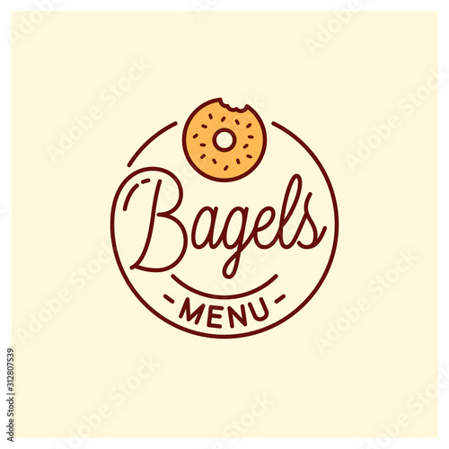 Bagel menu logo. Round linear of bagel bakery