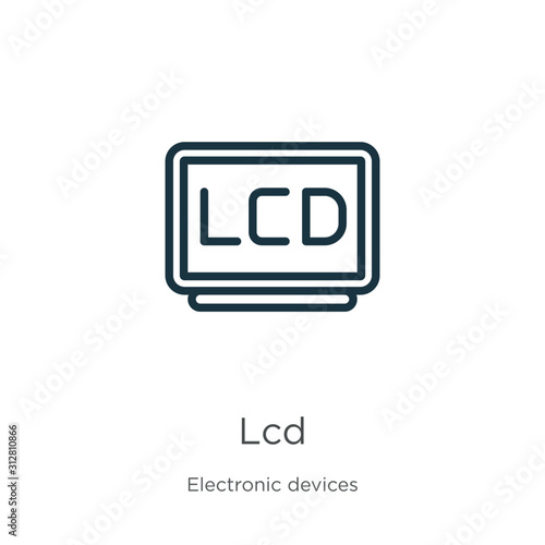 Lcd icon. Thin linear lcd outline icon isolated on white background from electronic devices collection. Line vector sign, symbol for web and mobile