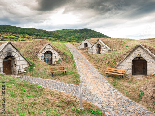 Traditional wine cellars in Hercegkut near Sarospatak Tokaj region Hungary - Button Hill