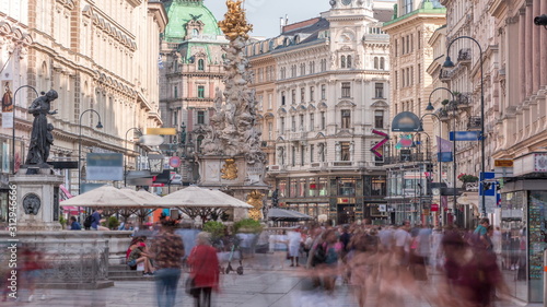 People is walking in Graben St. timelapse, old town main street of Vienna, Austria.