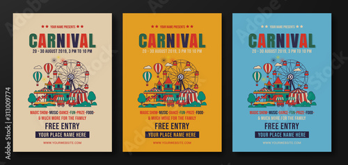 set of carnival party flyer template vector