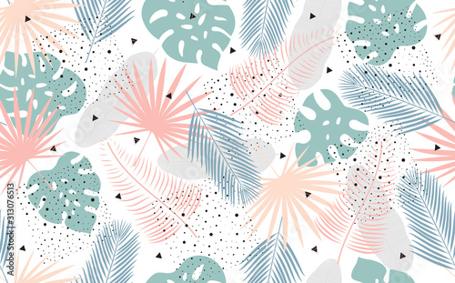 Vector Seamless Pattern with Tropical Leaves.