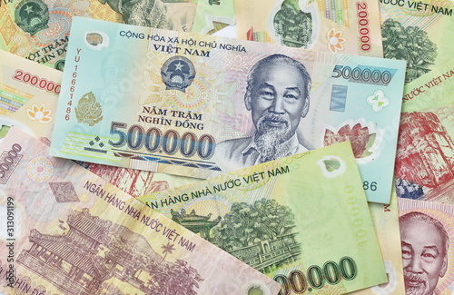 Vietnamese Dong or VND banknote on white background 