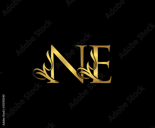 Golden N, E and NE Luxury Logo Icon, Classy Letter Logo Design.