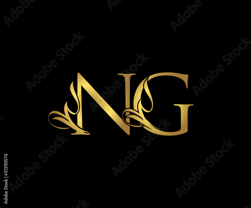 Golden N, G and NG Luxury Logo Icon, Classy Letter Logo Design.