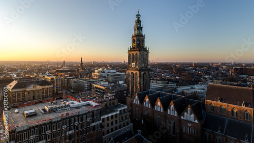 GRONINGEN - NETHERLANDS, December 30, 2019: Nice view over the city groningen. Martini toren en the Stadhuis