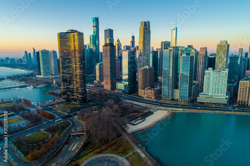 Chicago Skyline Sunrise Aerial 14