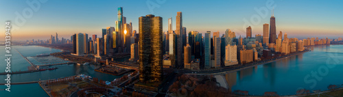 Chicago Skyline Lake Shore Panorama Sunrise Aerial 9