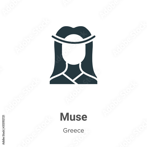 Muse glyph icon vector on white background. Flat vector muse icon symbol sign from modern greece collection for mobile concept and web apps design.