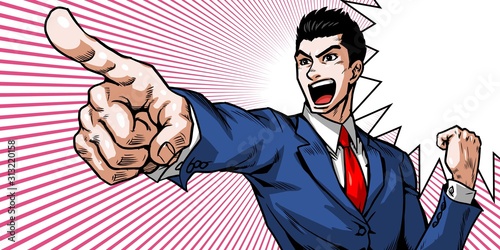A businessman of a hard worker shouting while pointing