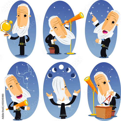 astronomer cartoon set