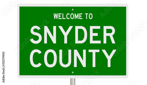 Rendering of a green 3d highway sign for Snyder County