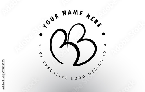 BB Handwritten Letters Logo Design with Circular Letter Pattern. Creative Handwritten Signature Logo Icon