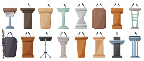 Podium of tribune cartoon vector illustration on white background . Rostrum and podium set icon.Isolated vector illustration icon tribune with microphone.