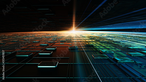 Technology background/Abstract technology background made of different element printed circuit board. Printed circuit board in the server executes the data. 