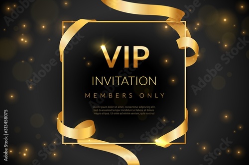 VIP. Luxury gift card, vip invitation coupon, certificate with gold text, exclusive and elegant logo membership in prestige club vector design